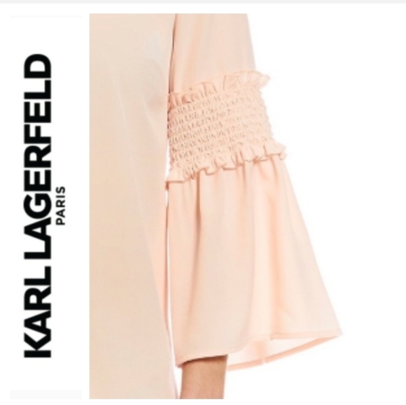 🪷 Karl Lagerfeld Paris Blush Pearl Neck Blouse Size S. - Picture 3 of 12